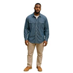 Red Kap 3XL Denim Pearl Snap Work Shirt Western Utility Long Sleeve Blue